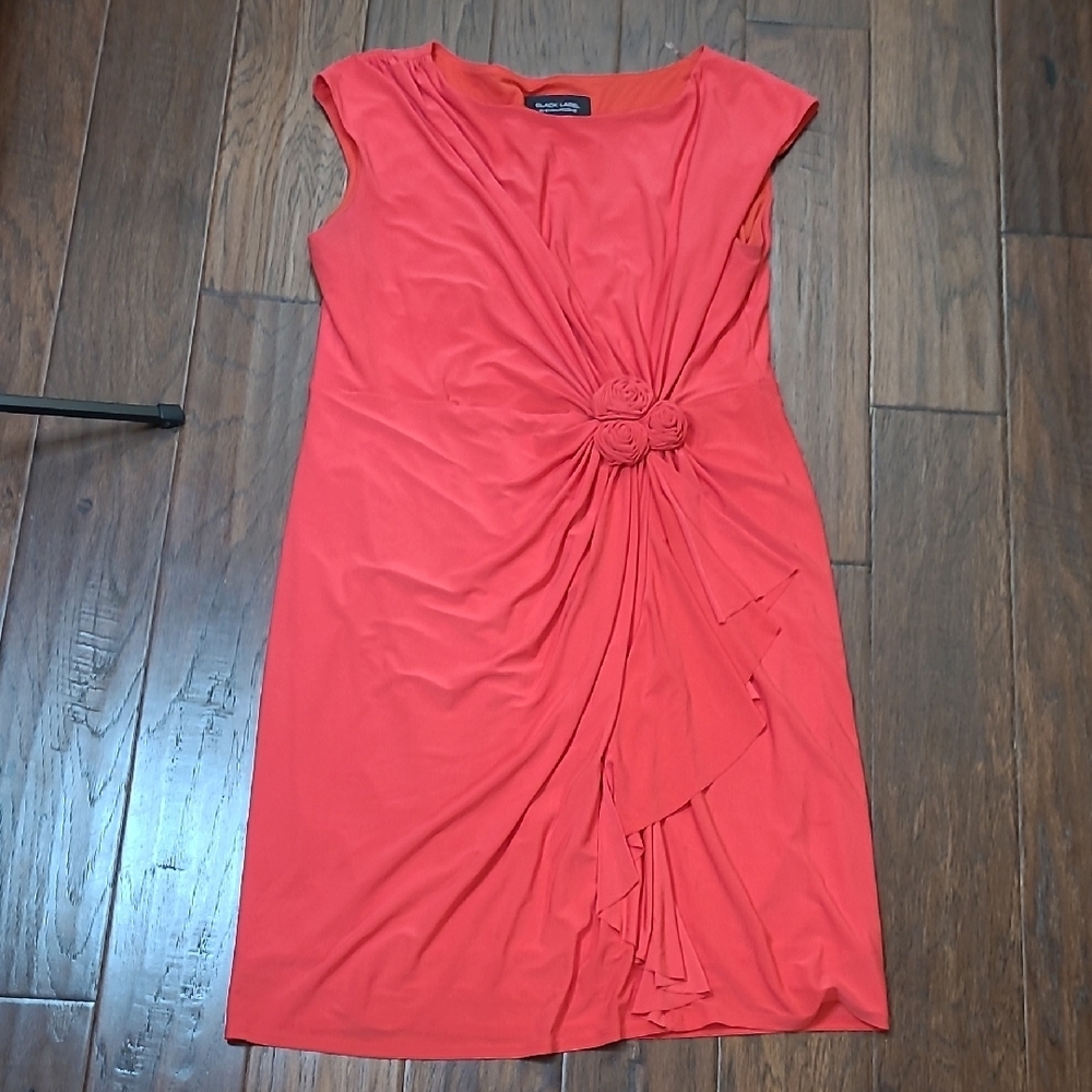 Black Label by Evan Picone Red Sleeveless Twist-Rosette Midi Dress size 16 - Picture 2 of 10